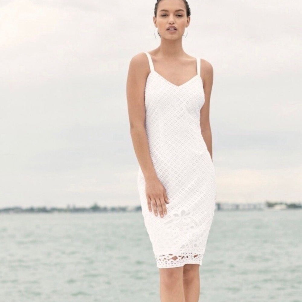 White House Black Market White Eyelet Lace Sheath Pencil Dress Size 4 Bridal NEW